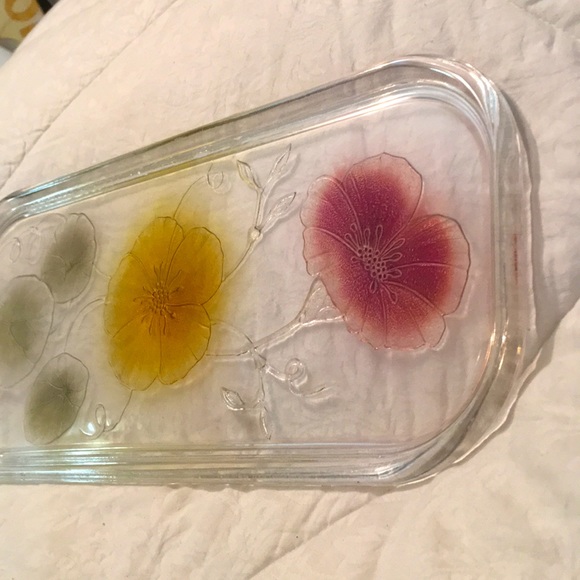 Vintage Other - Handmade floral vintage glass 13” platter France